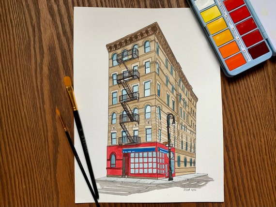 Friends Building NYC Watercolor 