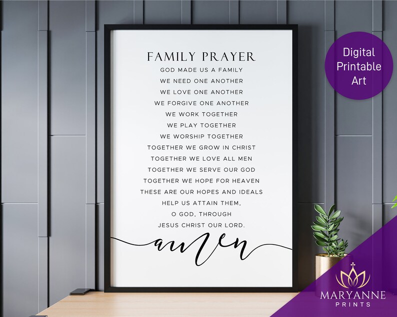 Family Prayer God Made Us a Family Prayer Catholic Prayer Etsy