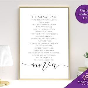 Memorare Prayer, Mother Mary, Catholic Prayer, Catholic Wall Art, Catholic Printable, Rosary, Catholic Art, Catholic Gifts, Catholic Decor