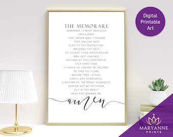 Memorare Prayer Printable: Mother Mary Catholic Wall Art (Digital Download)