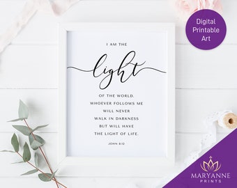 John 8:12 Scripture Print, Christian Wall Art (Digital Download)