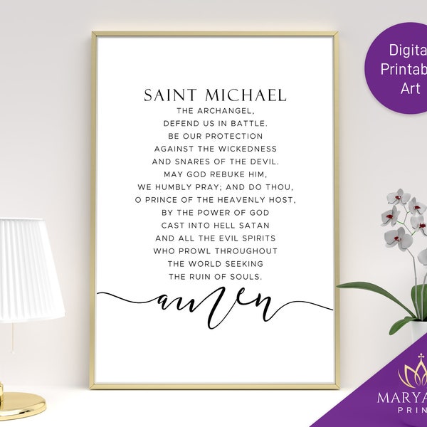 St Michael Prayer, St Michael the Archangel, Catholic Prayer Printable, Catholic Wall Art, Catholic Printable, Catholic Art, Catholic Gifts