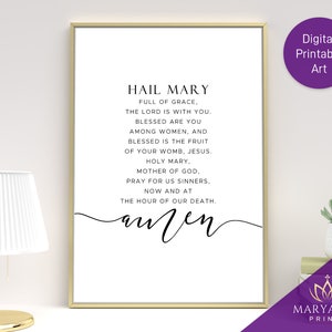 Hail Mary Prayer Printable: Catholic Wall Art, Mother Mary (Digital Download)