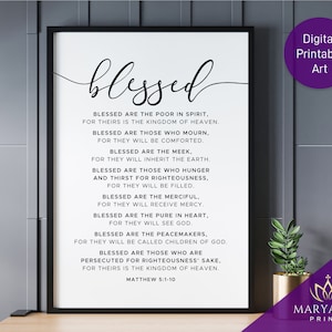 Beatitudes Printable bible verse, Matthew 5:1-10, Bible Verse Wall Art, Scripture Verse, Christian Wall Art, Beatitudes Digital download