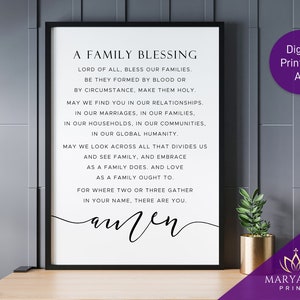 Family Blessing Prayer, Christian Prayer for Family Blessing, Christian Wall Art, Catholic Printable Gift