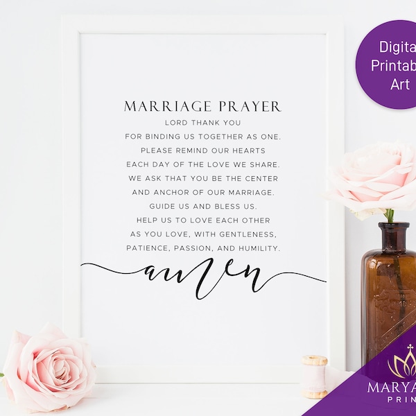 Christian Marriage Prayer, Couples Prayer, Christian Prayer for Marriage, Christian Wall Art, Printable Gift