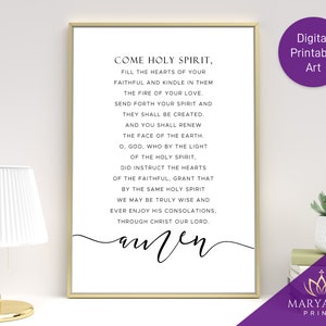 Come Holy Spirit Prayer, Holy Spirit Prayer, Catholic Prayer, Catholic Wall Art, Catholic Printable, Catholic Gifts, Catholic Decor