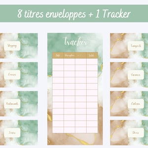 8 A6 budget envelope titles + 1 printable expense tracker, aesthetic marble theme, envelope labels, budget binder