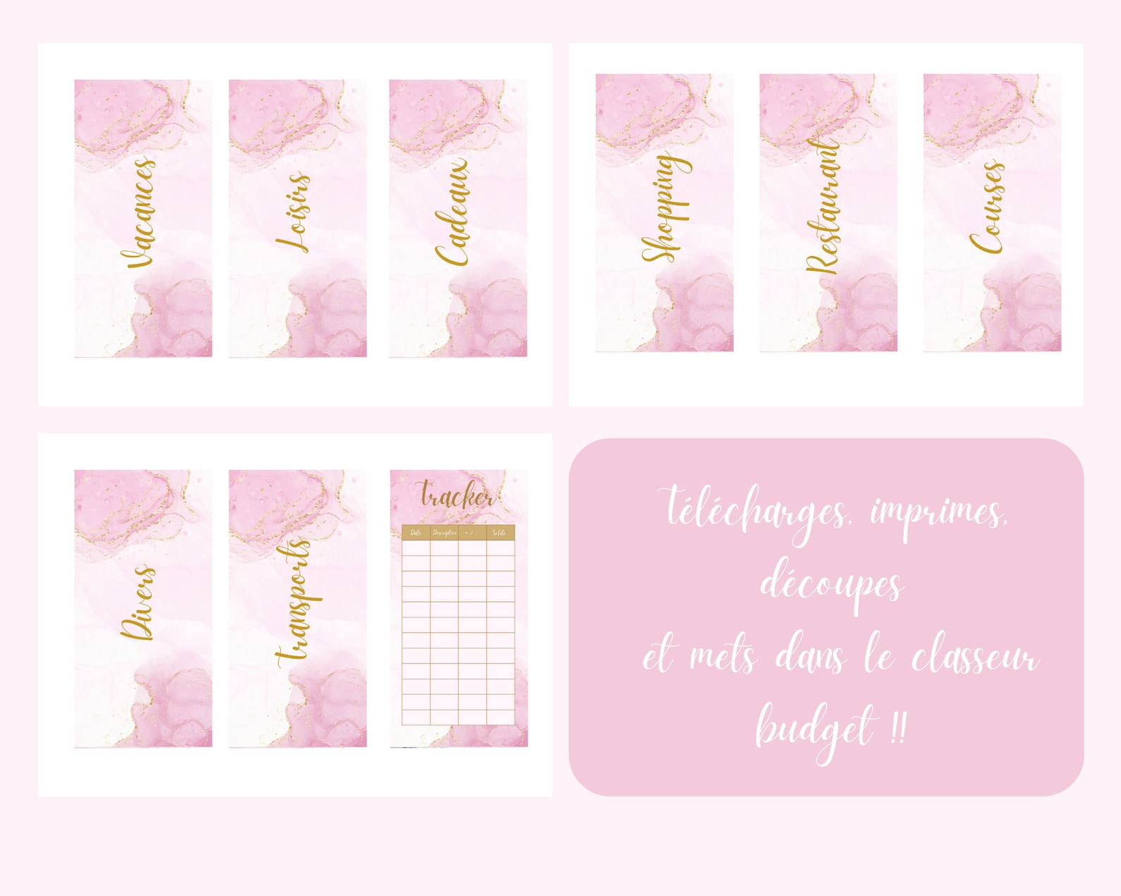 8 titres enveloppes budget A6 + 1 tracker dépenses à imprimer, thème