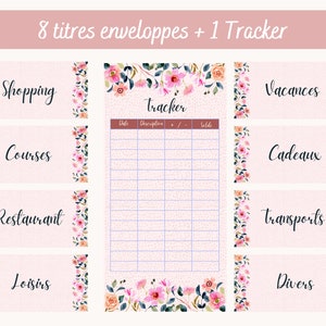 8 A6 budget envelope titles + 1 printable expense tracker, tropical floral theme, envelope labels, budget workbook