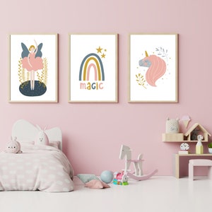 Colorful rainbow baby girl room decoration poster PDF to print
