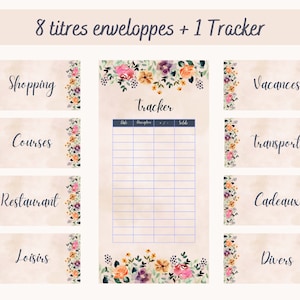 8 A6 budget envelope titles + 1 printable expense tracker, watercolor floral theme, envelope labels, budget workbook