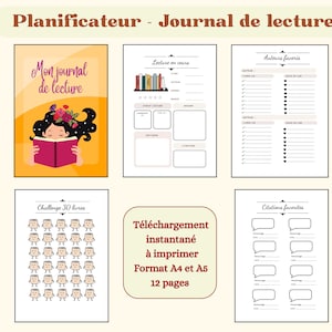 Journal de lecture à imprimer, planner lecture, carnet de lecture ,pdf à imprimer, fiches de lecture