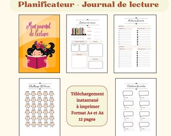 Journal de lecture à imprimer, planner lecture, carnet de lecture ,pdf à imprimer, fiches de lecture