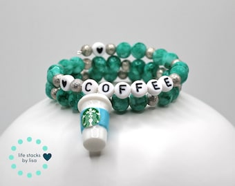Coffee Bracelet | Coffee Jewelry | Charm Bracelet |  Personalized Bracelets for Women | Beaded Letter Bracelet |  Word Bracelet