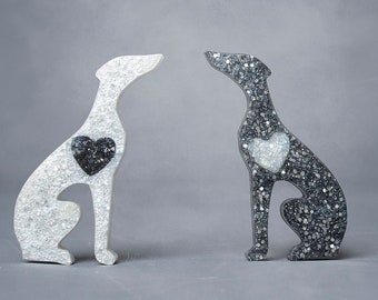 Gorgeous little whippet/greyhound/lurcher pair of ornaments made from resin.  Sighthound lover gift. Small resin pieces. Stocking filler