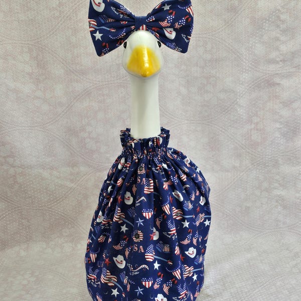 Patriotic porch goose dress with bow for 23" inch decorative goose