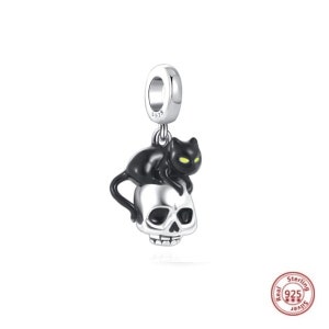 Charms Anhänger Skull Totenkopf mit Strass und Karabiner versilbert 33x13mm  1Stk.