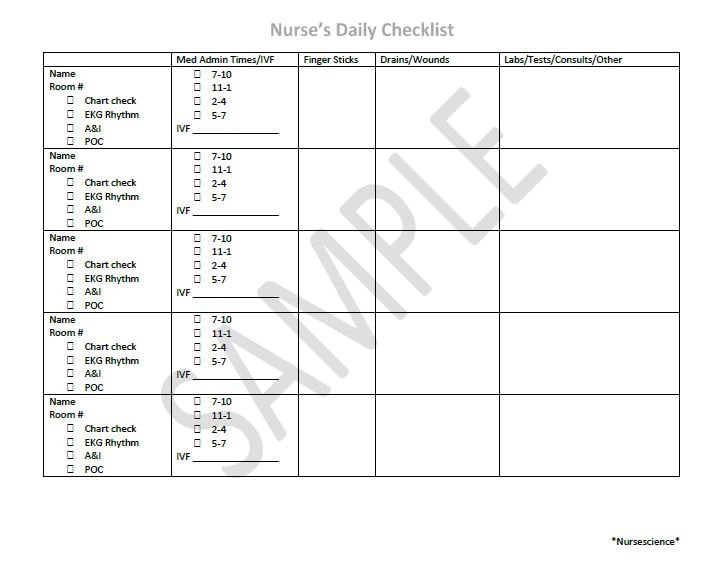 Nurse's Daily Checklist Tool | Etsy