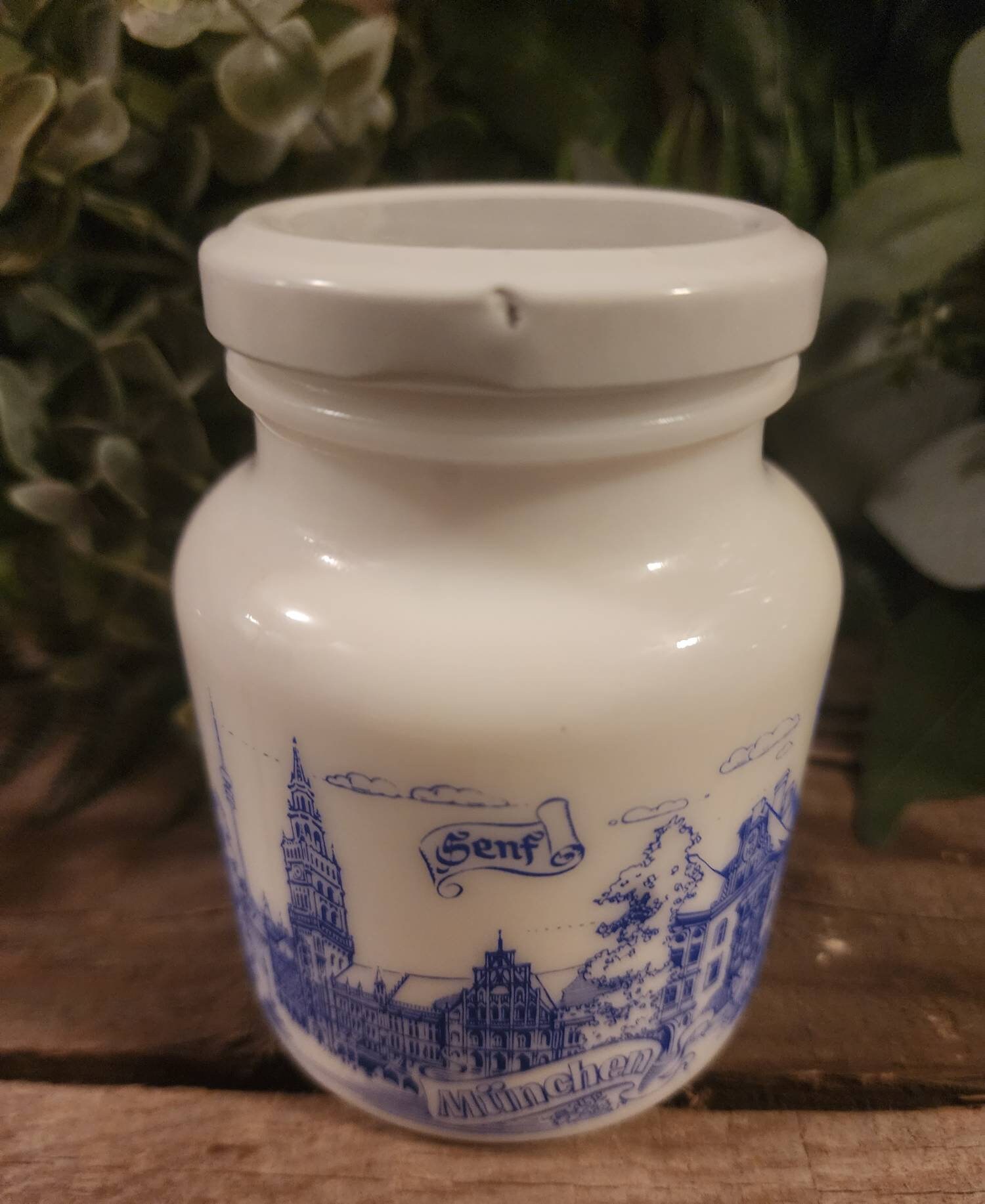 Vintage, German Milk Glass Mustard Jar, Kitchen Collectibles, Vintage Jars, Munchen Serf Mustard
