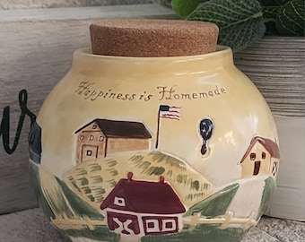 American Flag Farm Landscape Pottery Jar Raised Designs Happiness is Homemade