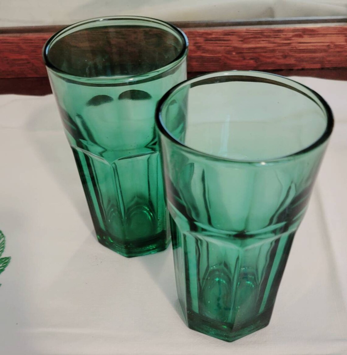 2 Libbey Duratuff Green Juice Glasses Etsy