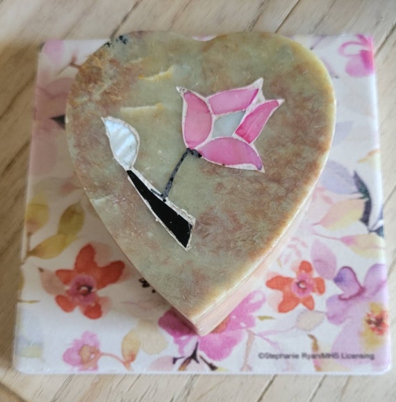 Vintage Marble Stone Heart Trinket Box Mother of … - image 1