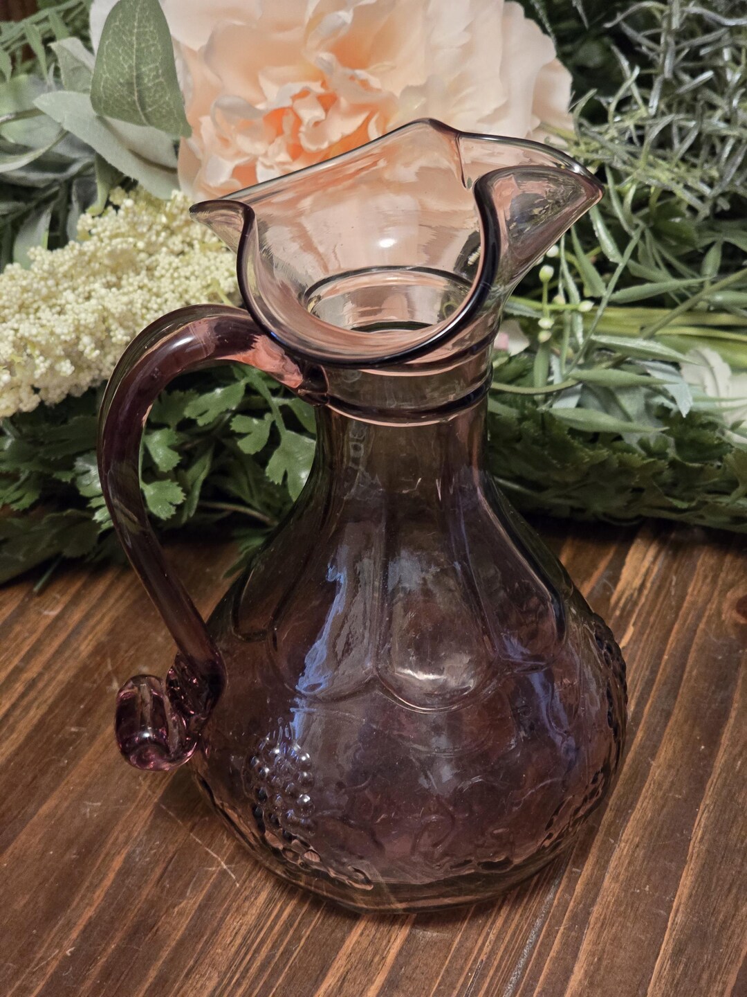 Vintage Purple Amethyst Pitcher With Grapes Fenton Like Kitchen Decor ...