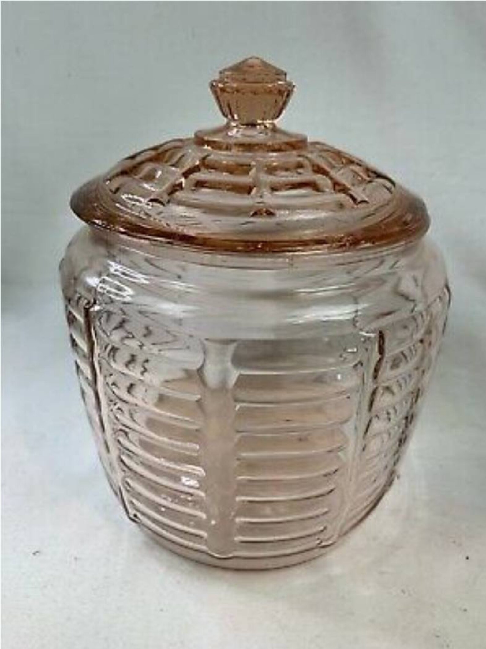Vintage pink depression glass ribbed beehive cookie jar with Etsy
