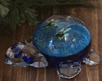 Art Glass Turtle Paperweight. Hand Blown Glass, Sustainable Decor, Beach Decor, Office Decor, Decorative Art