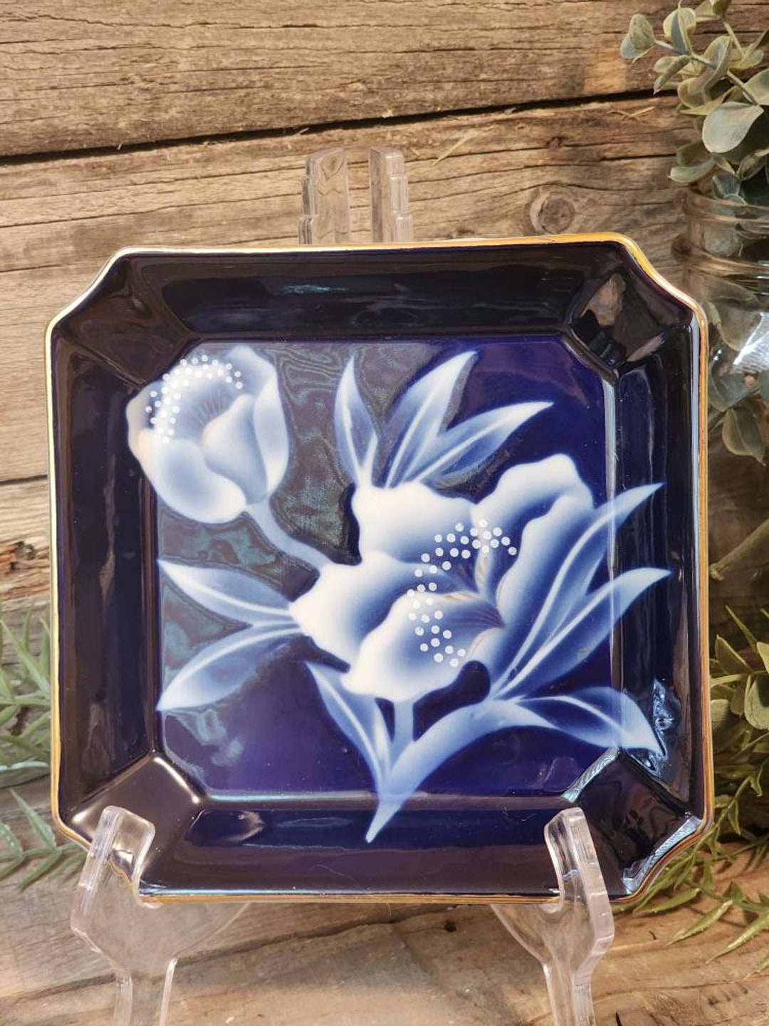 Vintage Fred Roberts Co San Francisco Cobalt Blue & White Floral