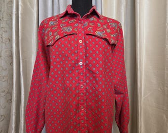 Vintage 90s Western Paisley western Long Sleeve - M