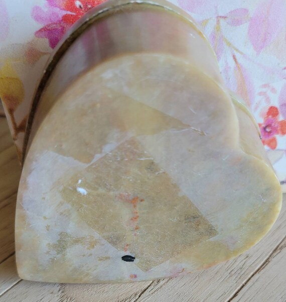 Vintage Marble Stone Heart Trinket Box Mother of … - image 4