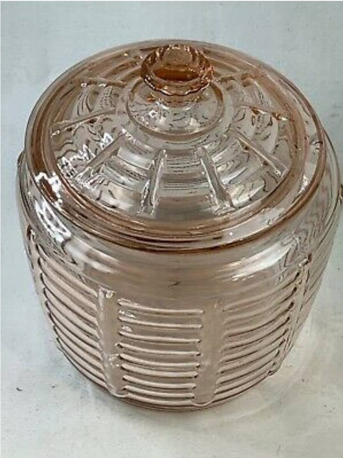 Vintage pink depression glass ribbed beehive cookie jar with Etsy