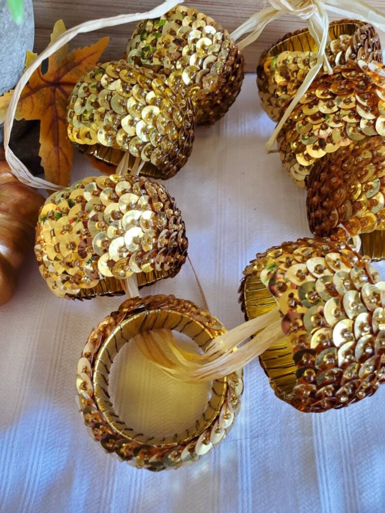 Vintage Gold Sequin Napkin Rings Set of 8 Christmas Holiday Etsy