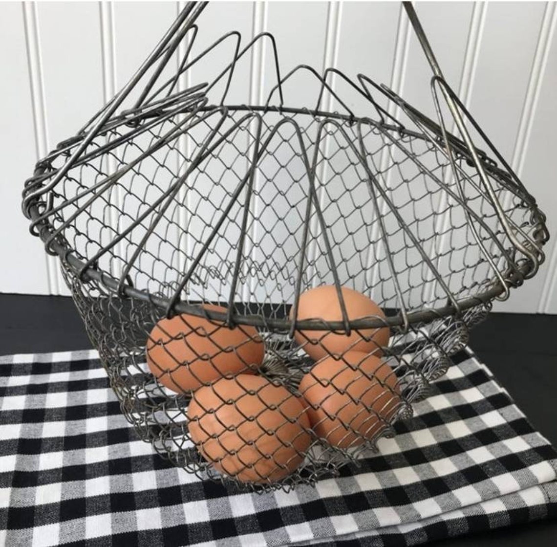 Vintage Wire Egg Basket French Folding Metal Basket Etsy