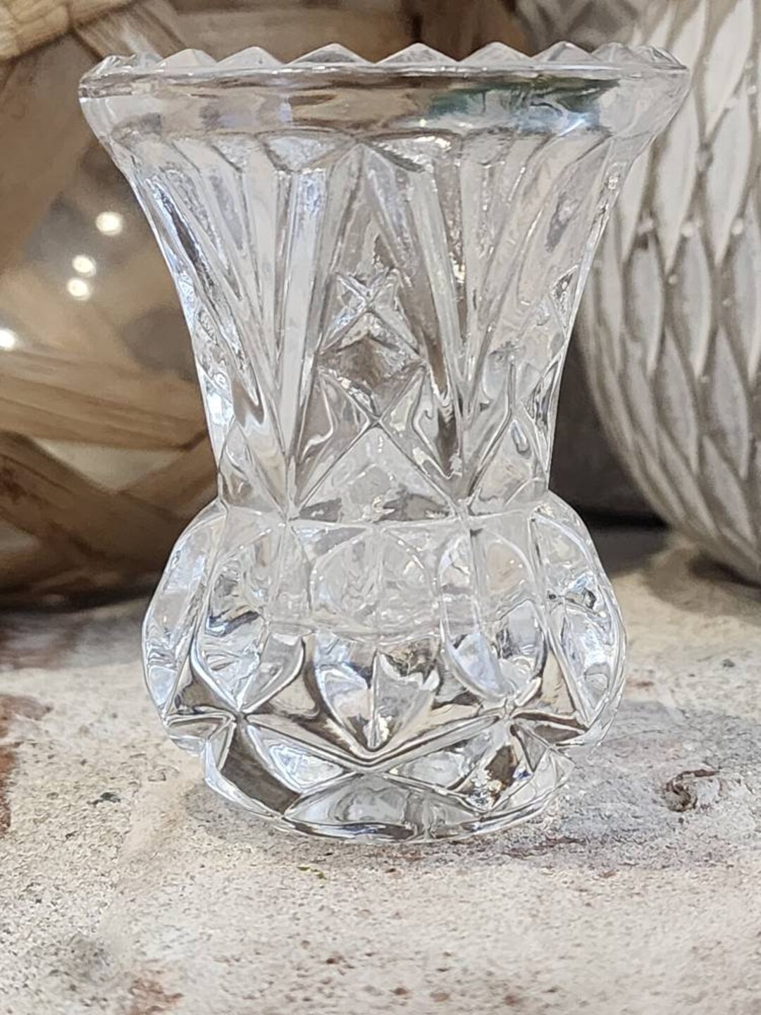 Mini Crystal Vase. Vintage Pressed Moulded Crystal Single Stem Bud Vase ...