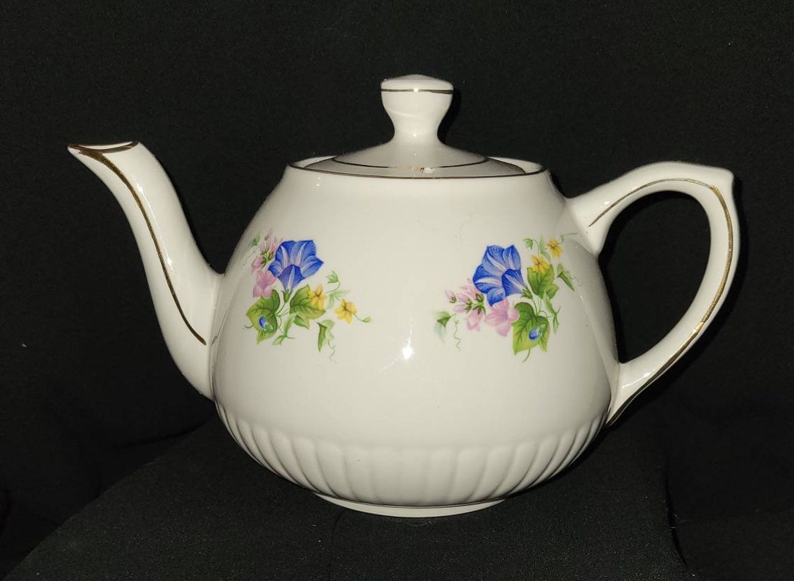 Vintage ellgreave wood sons england teapot blue flowers Etsy