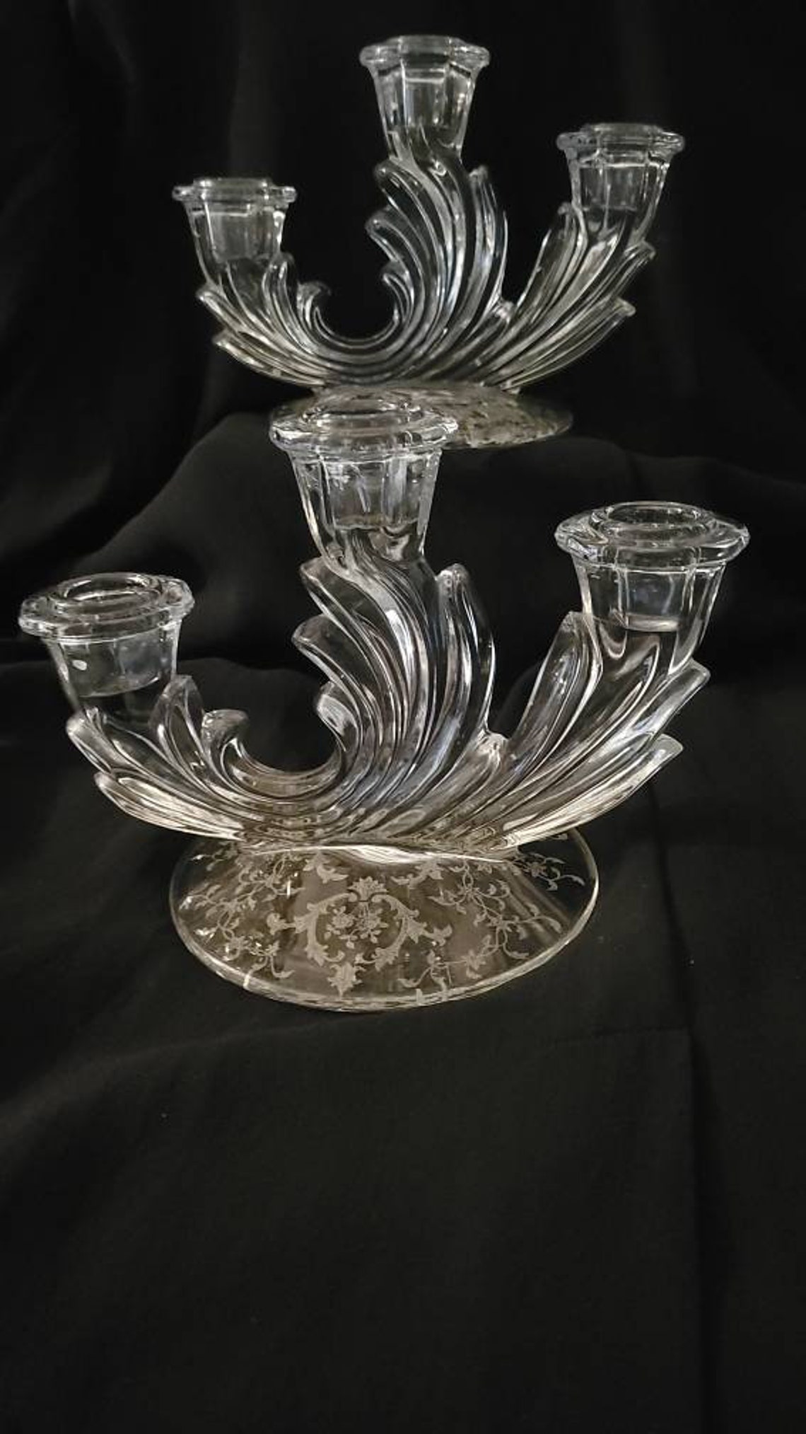 2 fostoria glass crystal chintz candle holder. Etsy
