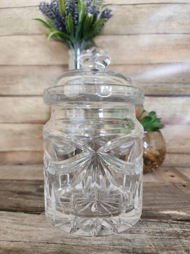 Vintage Cut Glass Biscuit Jar, Lidded Crystal Candy Jar, Crystal Cookie