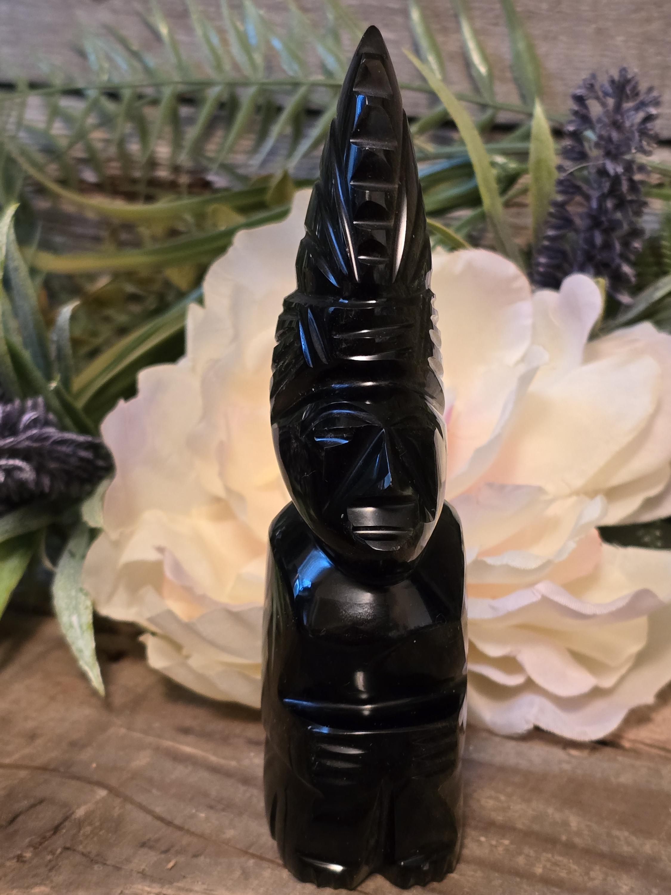 （訳ありセール 格安） Vintage 3 Black Aztec Mayan Carved Glass Volcanic Obsidian クレンジング・メイク落とし