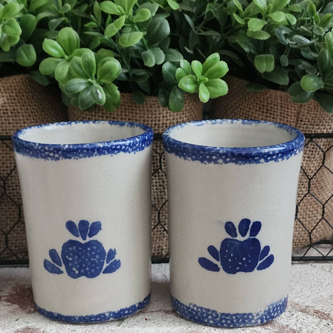 Vintage Loomco Stoneware Blue Sponged Rim Heart and Motif Etsy