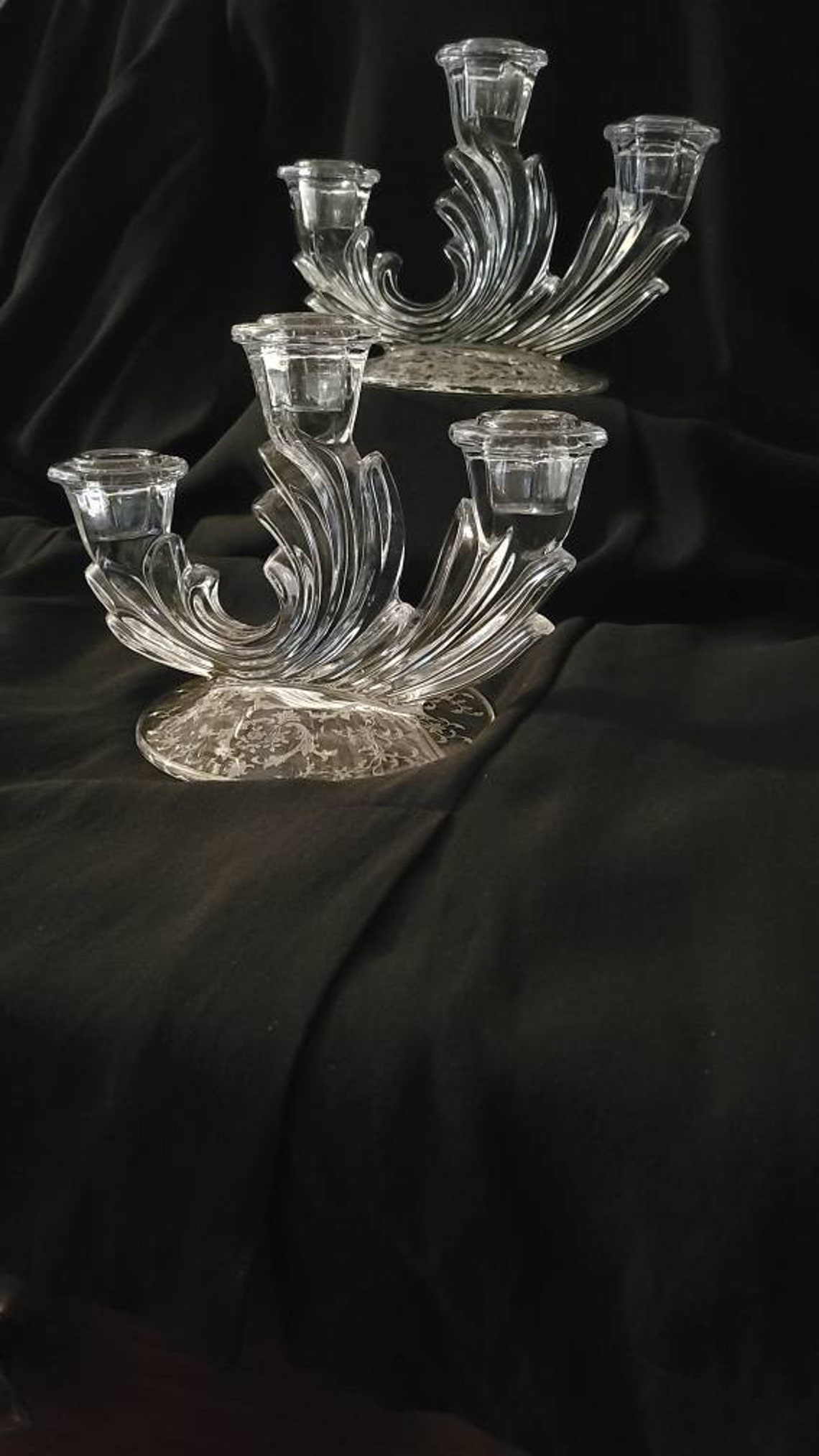 2 fostoria glass crystal chintz candle holder. Etsy