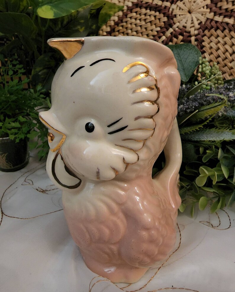 Vintage 1940s Shawnee Pottery Owl Pitcher With 14k Gold Trim Etsy
