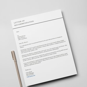 Plantilla de carta de recomendación para empleado / Referencia de trabajo / Carta de referencia de trabajo / MS Word