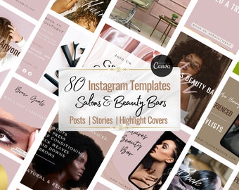 Hair Salon and Beauty Bar Instagram Templates| Canva | Instagram Stories and Posts | Highlight Covers | Hair Stylist | Social Media Stylist