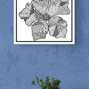 Arte murale stampabile in fiore Zentangle, Arte Zen, Botanica, Fatto a mano, Arredamento per la casa, Decorazione murale, Arredamento ufficio, Arredamento spa