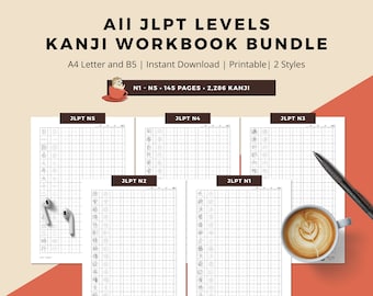 JLPT N1-N5 Kanji Schreibpraxis Arbeitsblätter Bundle (Digitaler Download)