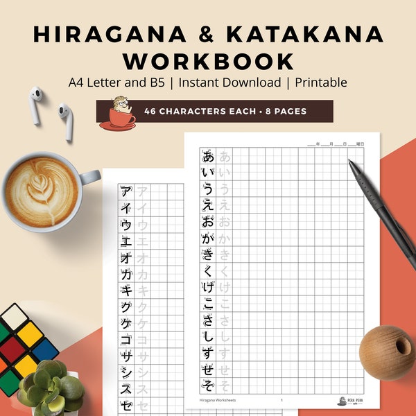 Japanese Hiragana and Katakana Writing Practice Worksheets Bundle - Learn Japanese with Printable Digital Worksheets