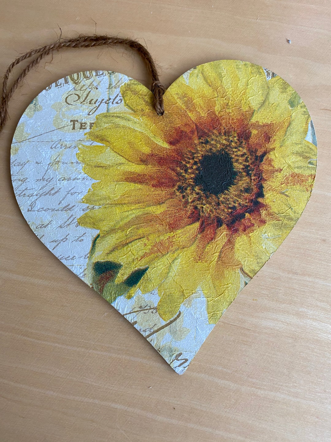 Sunflower Design Decoupage Wooden Heart Gardening Gift/home Etsy